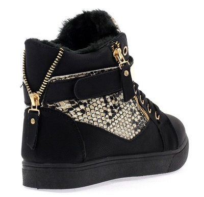 Czarne sneakersy ze złotą ozdobą - Obuwie