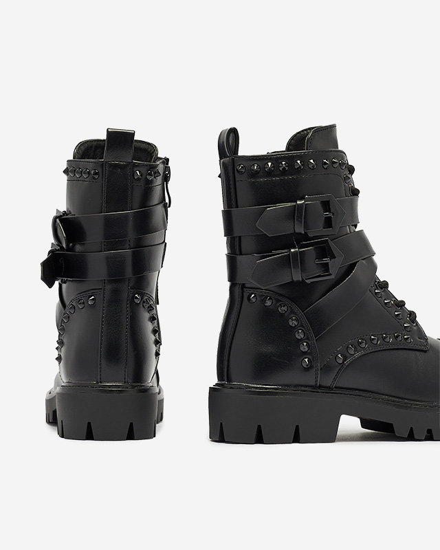 OUTLET Čierne dámske bagger čižmy s cvočkami Edyias - Obuv