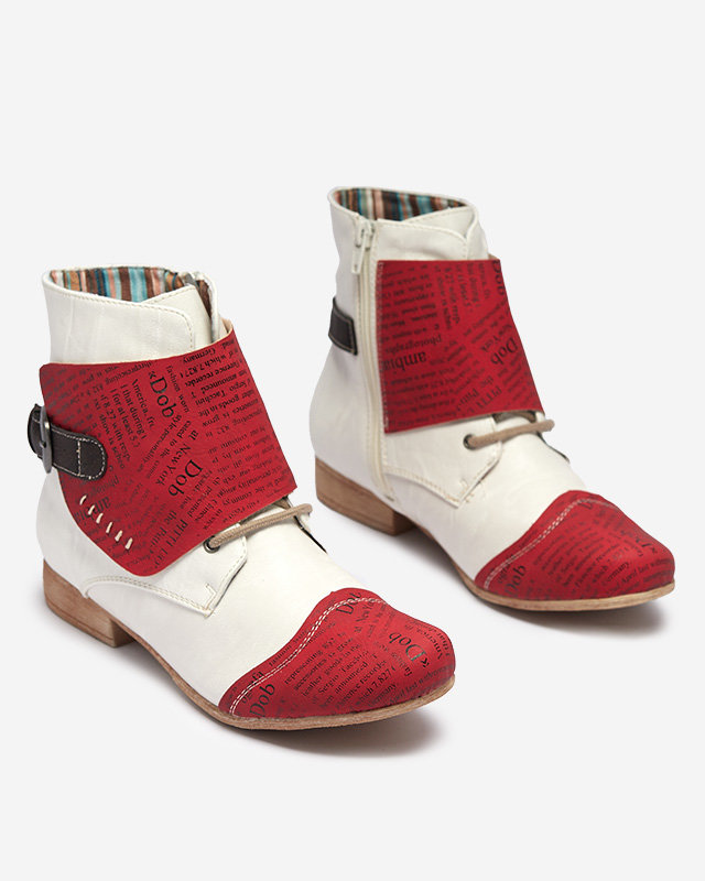 OUTLET Dámske červeno-biele čižmy s potlačou Gehami- Obuv