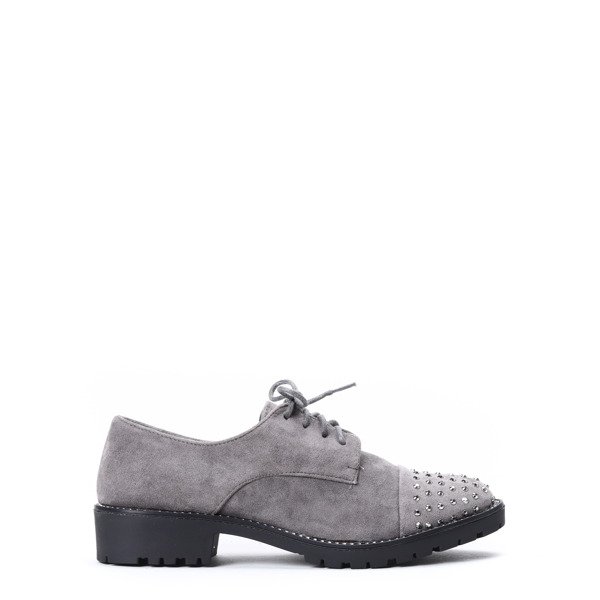 Szare półbuty z cyrkoniami Ashley- Obuwie