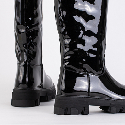 Čierne lakované dámske čižmy Kimmi - Obuv