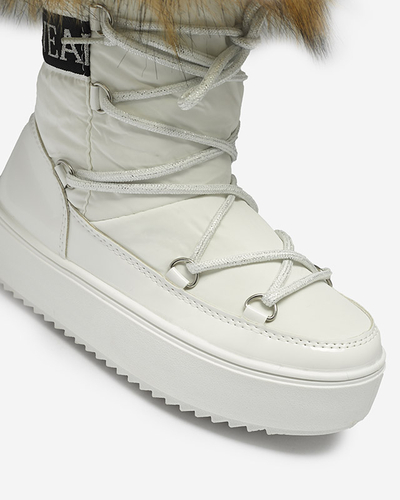 Biele detské slip-on topánky a'la snow boots s kožušinkou Asika - Obuv