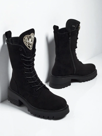 Ženski Gležnarji Luna Črni Usnjeni Elegantni za Jesen