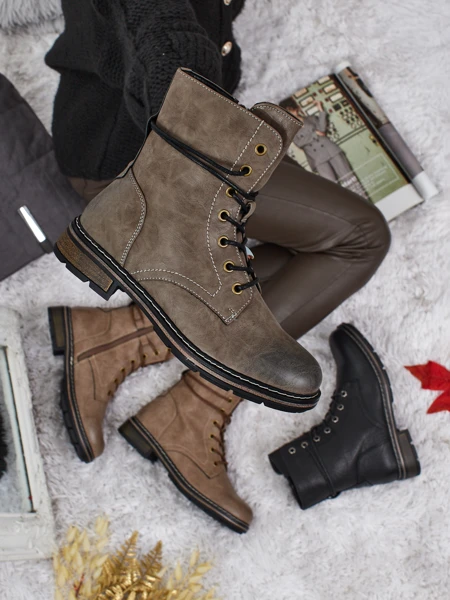 Eko usnjeni ženski gležnarji z vezalkami Ravonna