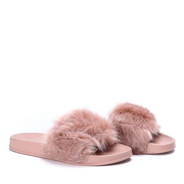 Tmavě růžové žabky s kožešinou Millie- Footwear