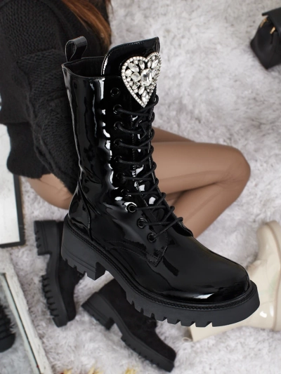 Ženski Gležnarji Luna Črni Lakasti Stilski za Jesen