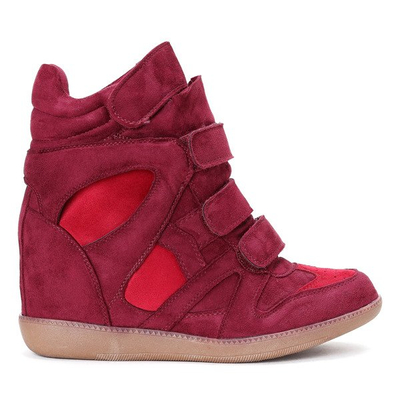 Bordowe sneakersy na koturnie Barbra - Obuwie