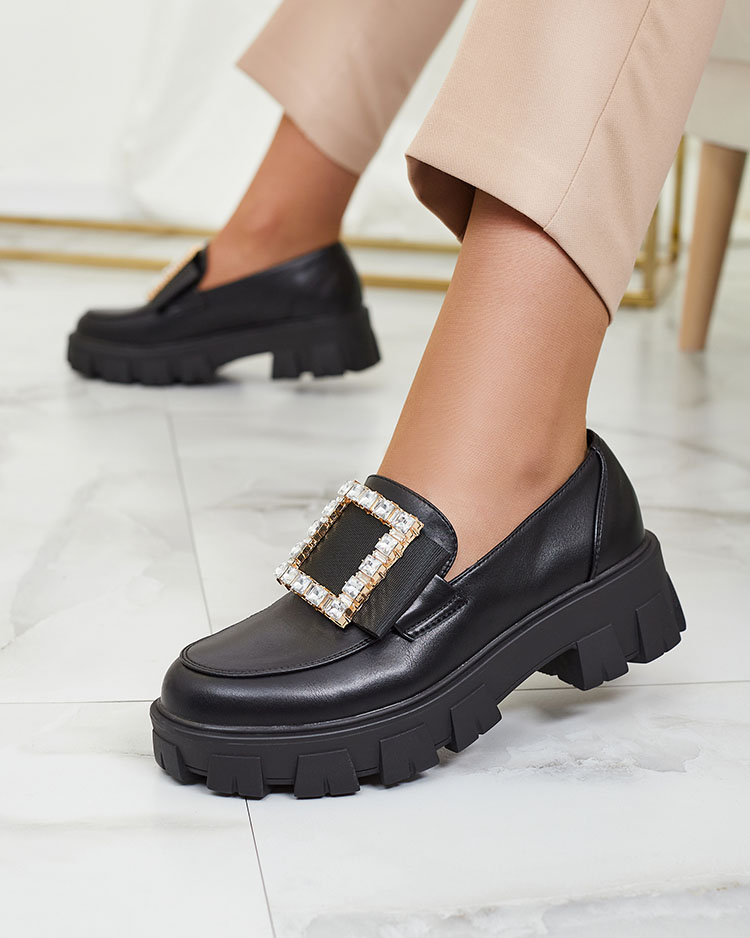 Royalfashion Čierne mokasíny s ozdobou na priehlavku Alomease