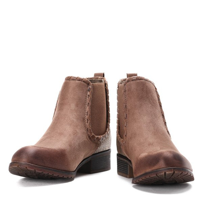 Brązowe sztyblety ze zwierzęcym tłoczeniem Georgette - Obuwie