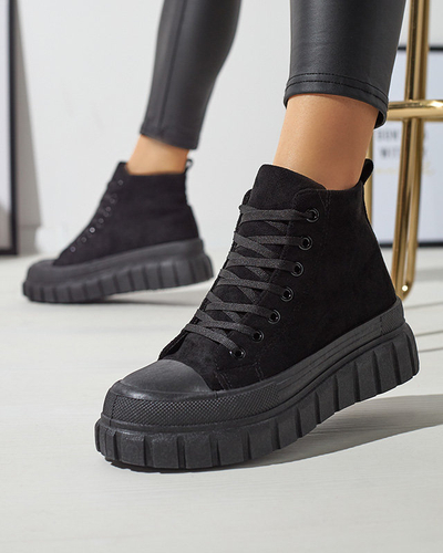 OUTLET Čierne dámske šnurovacie športové topánky a'la tenisky Netara - Obuv