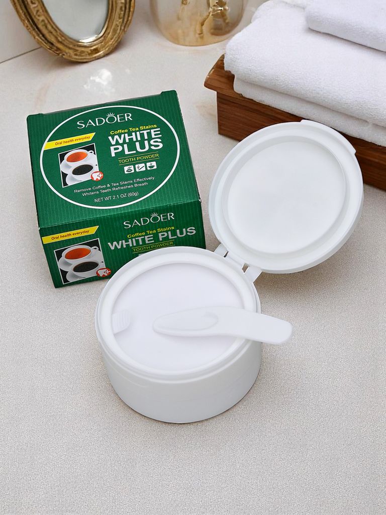 Sadoer bieliaci zubný prášok odstraňuje škvrny od kávy a čaju