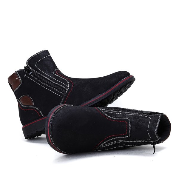 Czarne, męskie botki wykonane ze skóry ekologicznej zamszowej- Obuwie