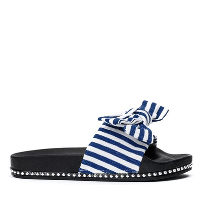 Biele a tmavomodré papuče s mašľou Akelia - Obuv