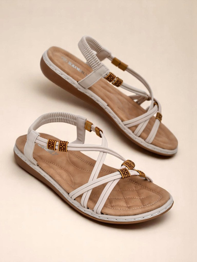 Ženski sandali Royalfashion Aelia bež iz ekološkega usnja