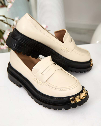 Ženski loaferji Aurelia bež barve na 5 cm platformi - stilski in udobni