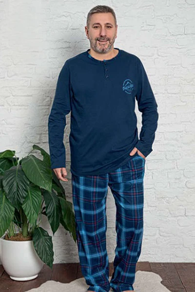 Royalfashion bavlnené kárované pánske pyžamo VEĽKOSŤ PLUS