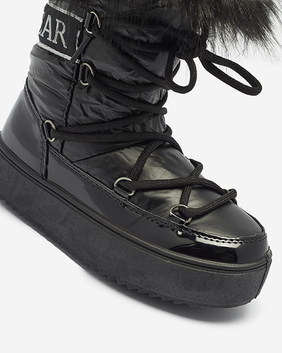 Čierne detské slip-on topánky a'la snow boots s kožušinkou Asika - Obuv