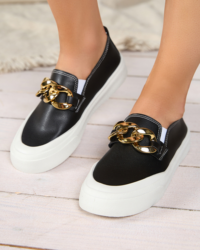 Čierna dámska obuv na hrubšej podrážke so zdobením Senuli - Obuv