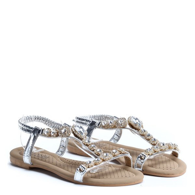 Srebrne sandały z kamyczkami Reika- Obuwie