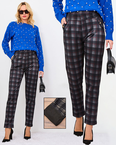 Royalfashion Šedo-červené dámske zateplené kárované tregíny