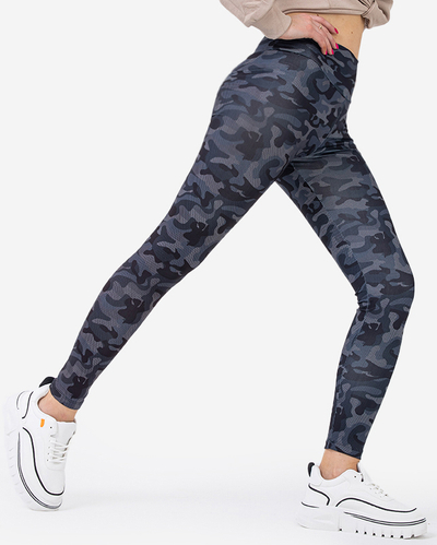 Vzorované dámske tmavošedé legíny s vysokým pásom - Oblečenie