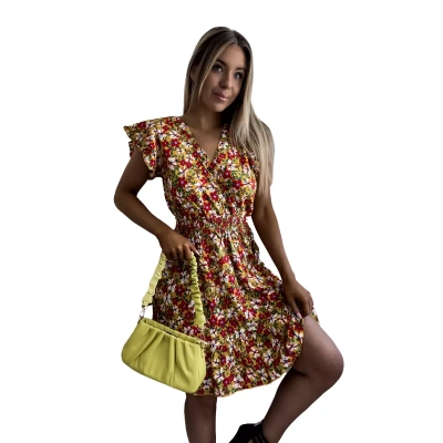 Žlté dámske mini šaty s kvetinovým vzorom - Oblečenie