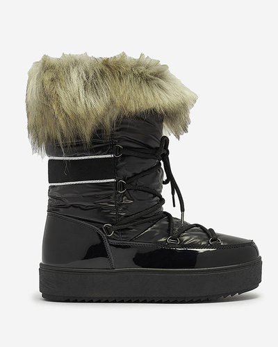 OUTLET Čierne dámske lakované topánky a'la snow boots Luccav- Obuv