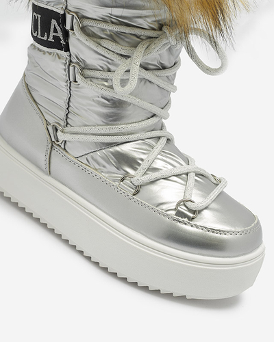 Strieborné detské slip-on topánky a'la snow boots s kožušinkou Asika - Obuv
