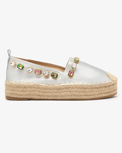 Dámske strieborné espadrilky s kryštálmi Ziennie - Obuv