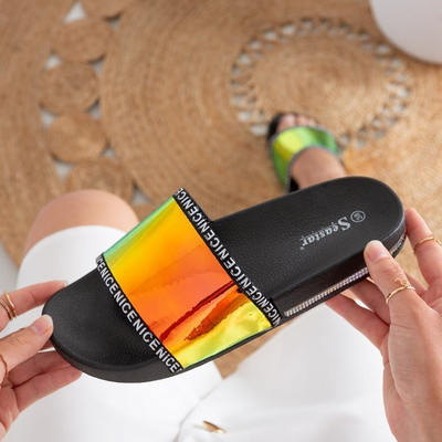 Čierne papuče s holografickým žltým pruhom Rinata - Obuv