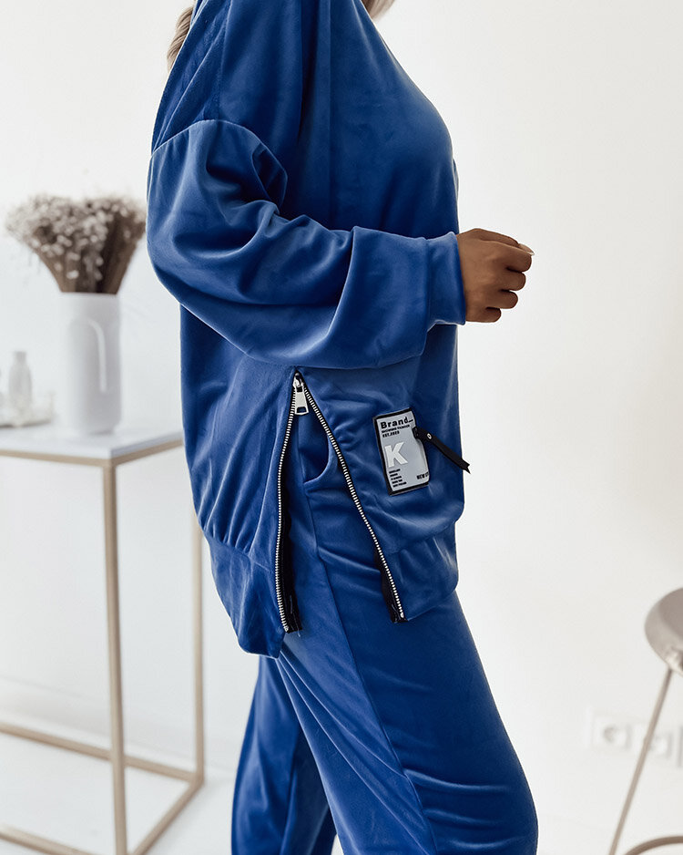 Royalfashion Modrá velúrová dámska tepláková súprava