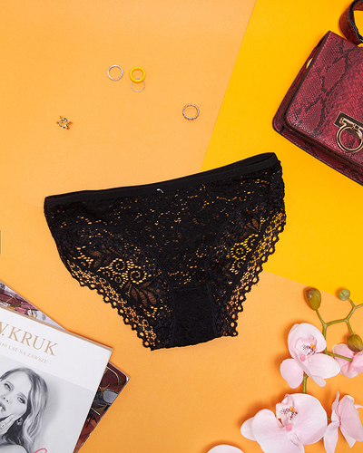 Čierne jednofarebné čipkované nohavičky pre ženy - Spodná bielizeň