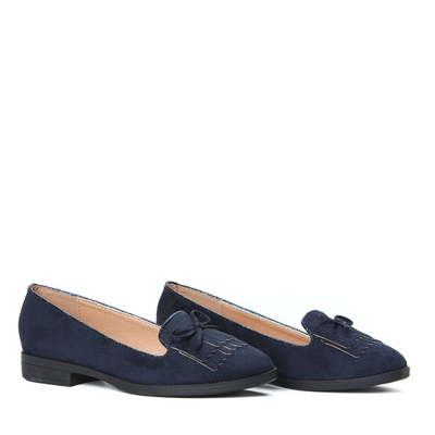 Granatowe mokasyny z frędzlami Olivia- Obuwie
