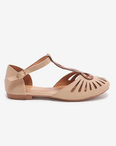Béžové dámske ažúrové balerínky s výrezom na bokoch Erraf-Footwear
