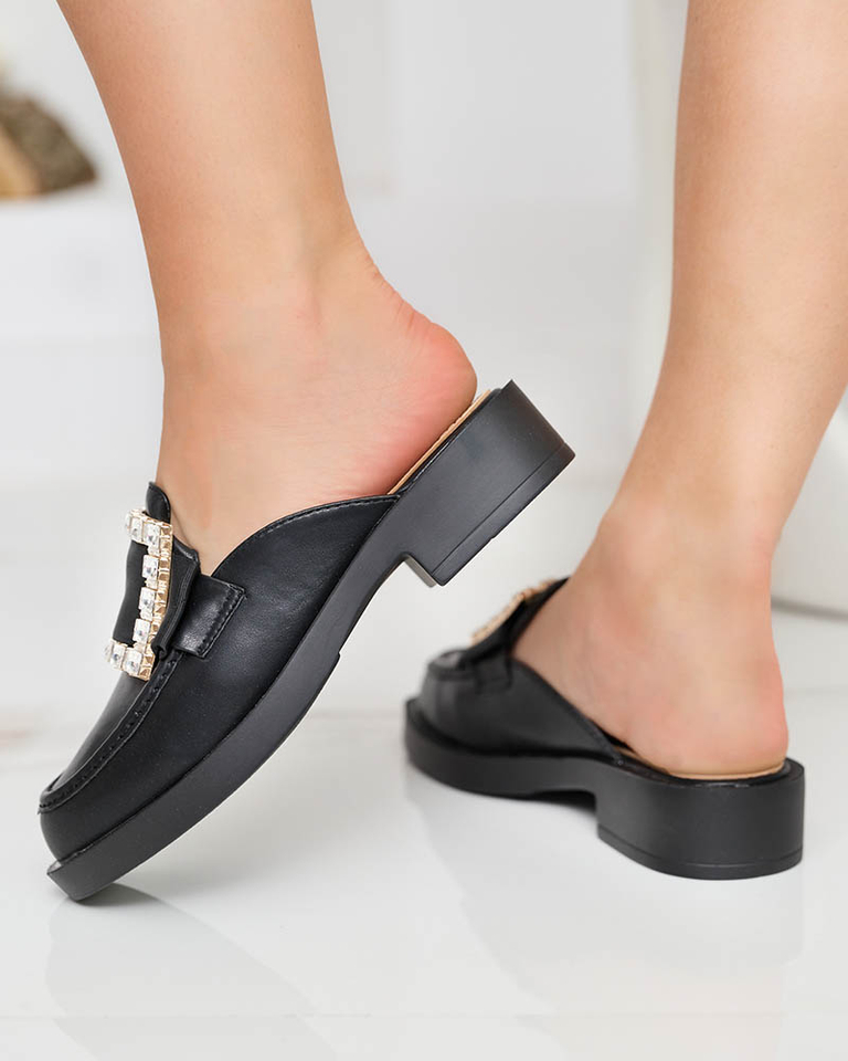 Dámske čierne papuče a'la loafers Delaqi - Topánky