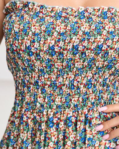 Dámske modré kvetinové mini šaty na ramienka - Oblečenie