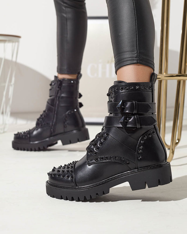 OUTLET Čierne dámske bagger čižmy s cvočkami Edyias - Obuv