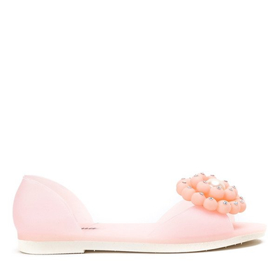 Różowe meliski z ozdobnym kwiatem Dina - Obuwie