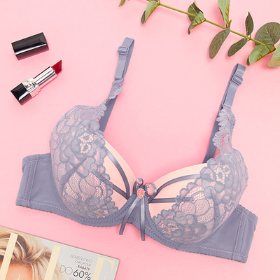 Dámska ružová podprsenka s fialovou čipkou - Spodná bielizeň