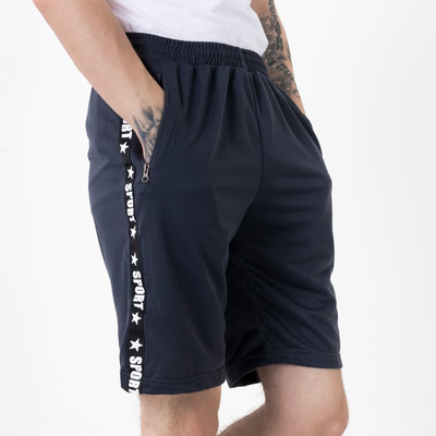 Pánske sivé a tmavomodré tepláky s pruhmi - Oblečenie