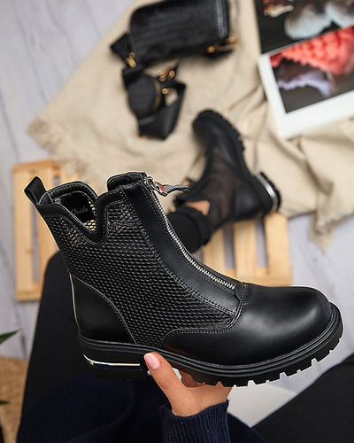 Čierne dámske čižmy na plochých podpätkoch so sieťovinou Rollys - Obuv