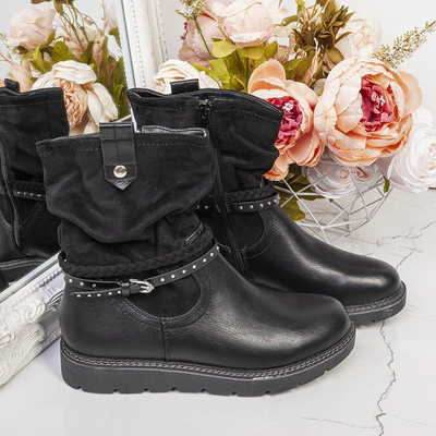 Czarne botki na niskiej platformie Gisella - Obuwie