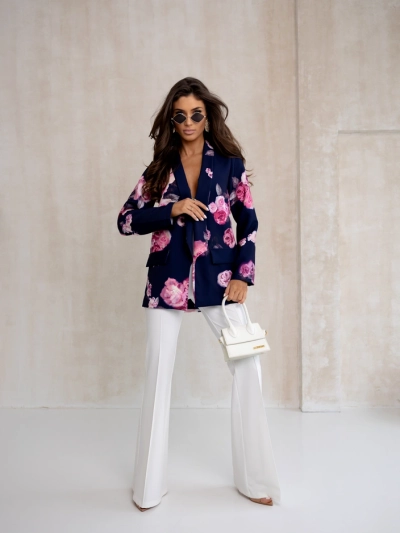 Royalfashion Dámsky blazer bez zapínania s ružovými kvetmi