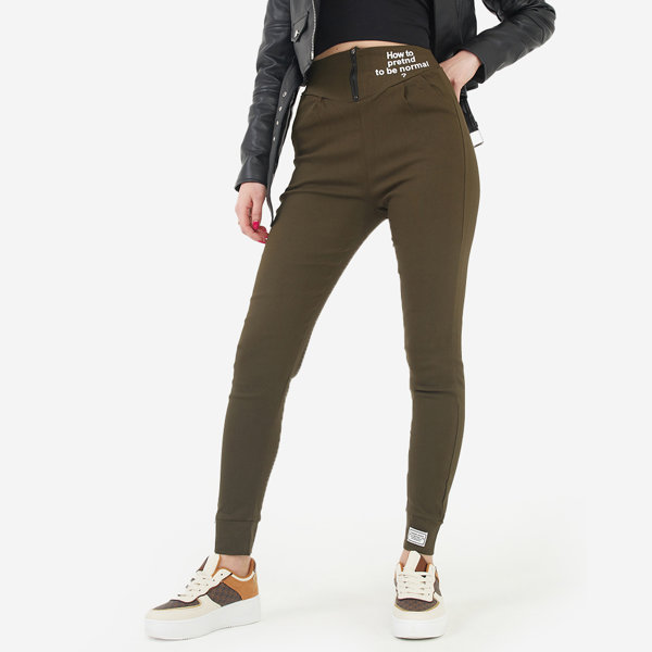 Dámske zelené nohavice s ozdobnými nápismi - Oblečenie