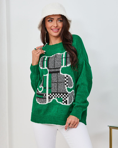Royalfashion Tmavozelený dámsky plyšový sveter