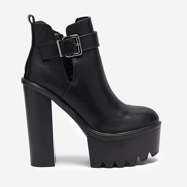 OUTLET Čierne dámske čižmy z eko kože na podpätku Deacy- Footwear