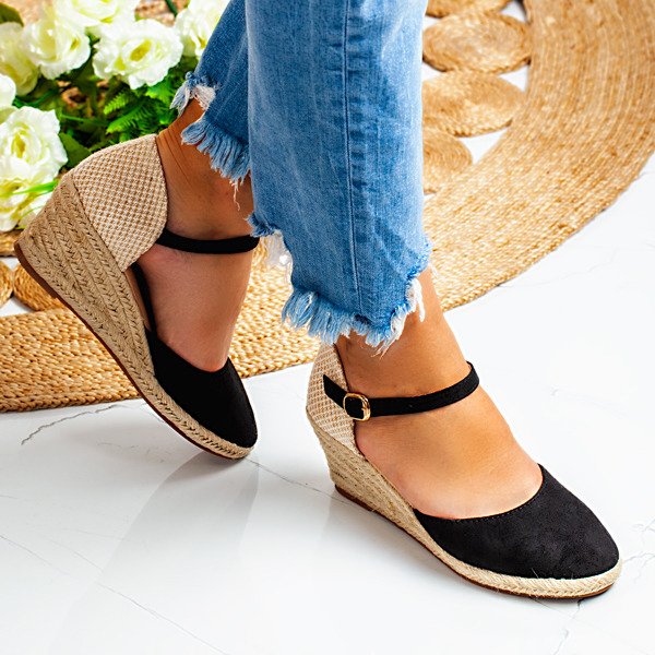 Czarne Sandaly Na Koturnie Roberia Obuwie Zena Obuv Espadrilles Summersale Royal Fashion Sk Modna Obuv A Oblecenie