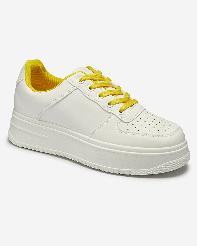 Biele dámske športové tenisky so žltými šnúrkami Smaffo- Obuv