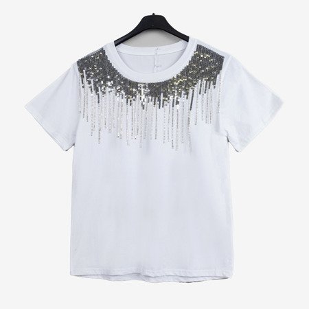 Bílé dámské tričko zdobené flitry a zirkony - Oblečení 1