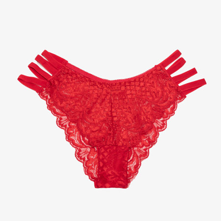 Červené čipkované dámske nohavičky brazílskeho typu s pruhmi - Spodná bielizeň